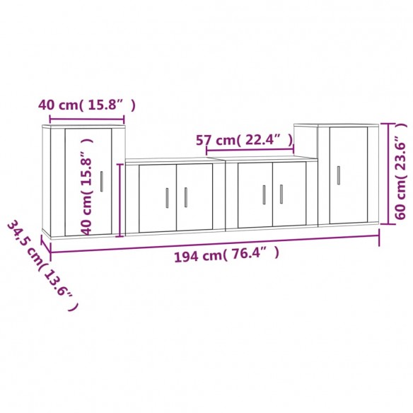 Ensemble de meubles TV 4 pcs Noir Bois d'ingénierie