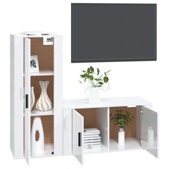 Ensemble de meubles TV 2 pcs blanc brillant bois d'ingénierie