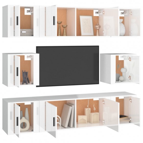 Ensemble de meubles TV 8 pcs Blanc brillant Bois d'ingénierie