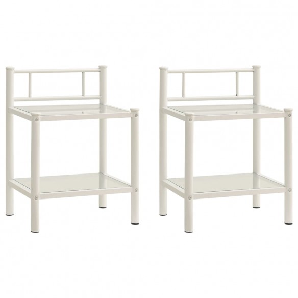 Tables de chevet 2 pcs Blanc et transparent Métal et verre