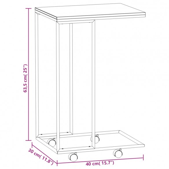 Table d'appoint avec roues Noir 40x30x63,5 cm Bois d'ingénierie