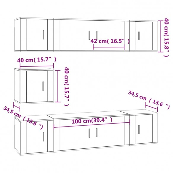 Ensemble de meubles TV 7 pcs Blanc brillant Bois d'ingénierie