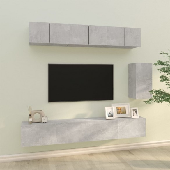 Ensemble de meubles TV 6 pcs Gris béton Bois d'ingénierie