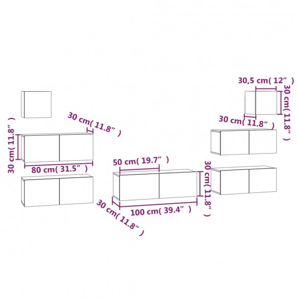 Ensemble de meubles TV 7 pcs Chêne fumé Bois d'ingénierie