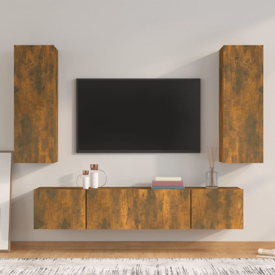 Ensemble de meubles TV 4 pcs Chêne fumé Bois d'ingénierie