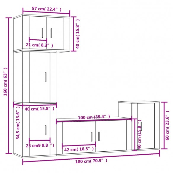 Ensemble de meubles TV 5 pcs Blanc brillant Bois d'ingénierie