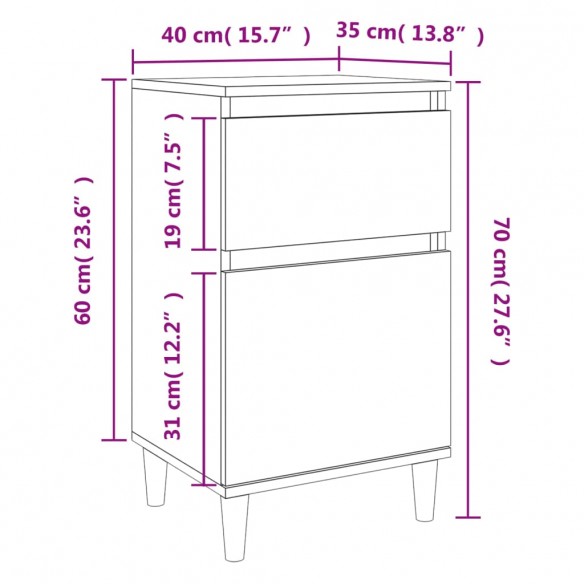 Tables de chevet 2 pcs chêne sonoma 40x35x70 cm