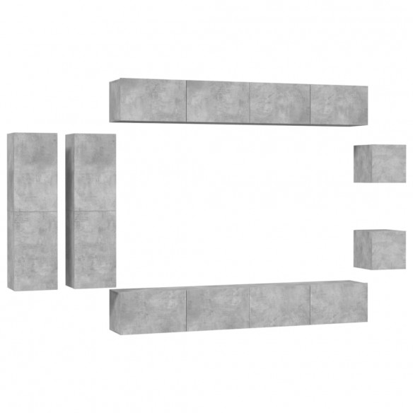 Ensemble de meuble TV 8 pcs Gris béton Aggloméré