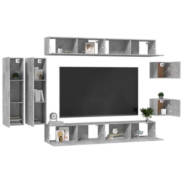 Ensemble de meuble TV 8 pcs Gris béton Aggloméré