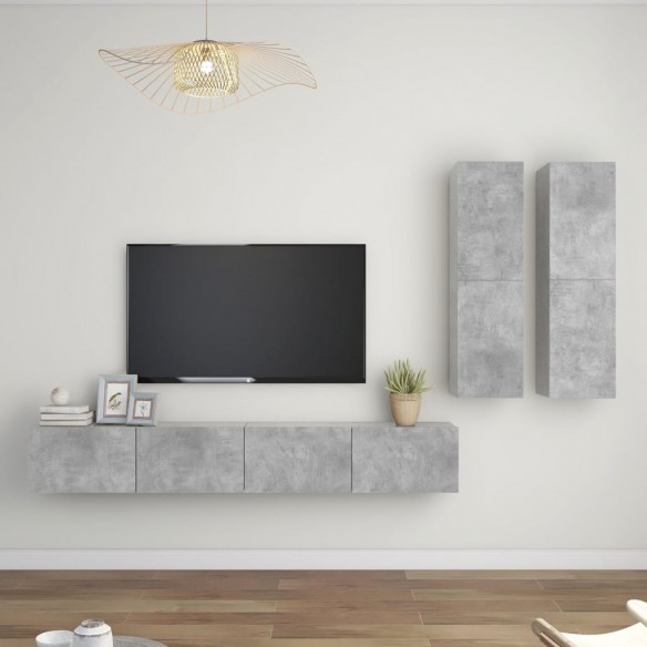 Ensemble de meubles TV 4 pcs Gris béton Aggloméré