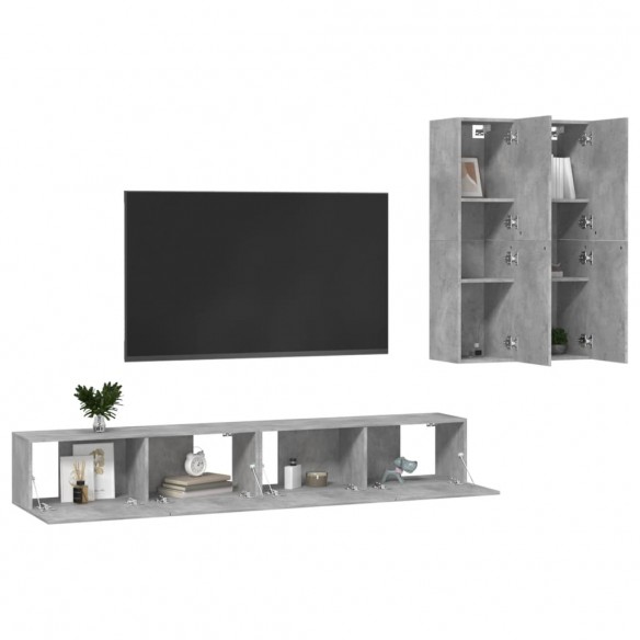 Ensemble de meubles TV 4 pcs Gris béton Aggloméré