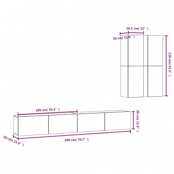 Ensemble de meubles TV 4 pcs Gris béton Aggloméré