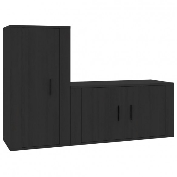 Ensemble de meubles TV 2 pcs noir bois d'ingénierie