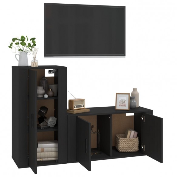 Ensemble de meubles TV 2 pcs noir bois d'ingénierie