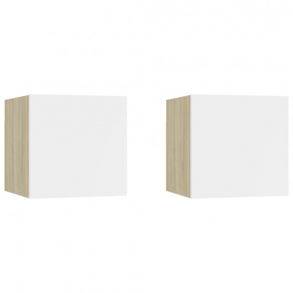 Meubles TV muraux 2 pcs Blanc et chêne sonoma 30,5x30x30 cm