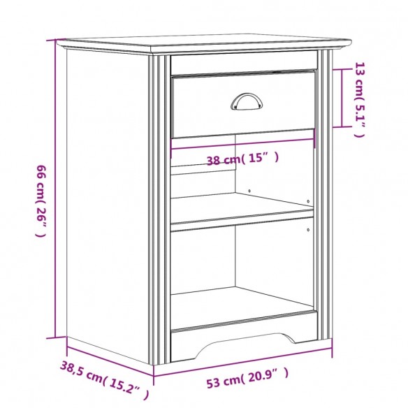 Table de chevet BODO marron 53x38,5x66 cm bois de pin massif