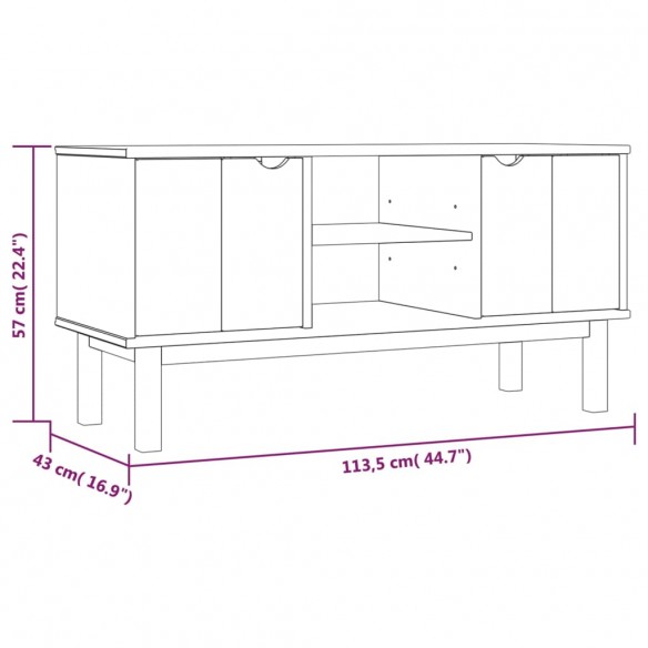 Meuble TV OTTA Marron et gris 113,5x43x57 cm Bois massif pin