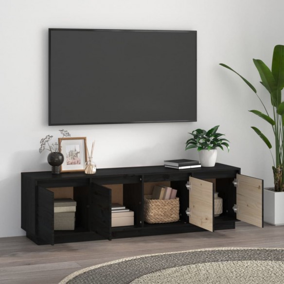 Meuble TV Noir 156x37x45 cm Bois de pin massif