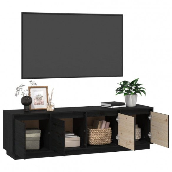 Meuble TV Noir 156x37x45 cm Bois de pin massif