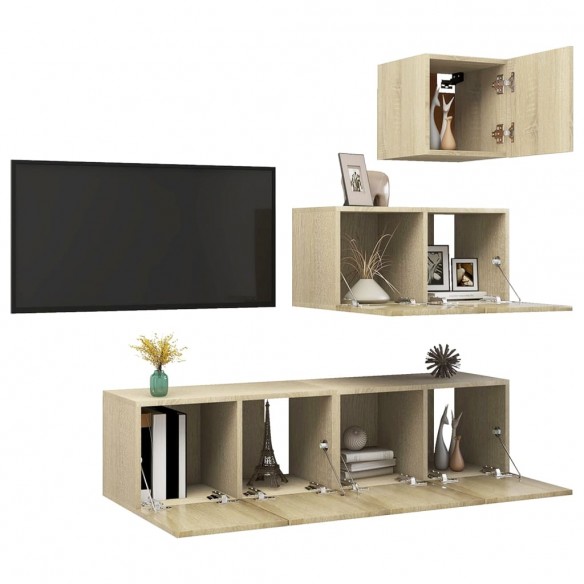 Ensemble de meuble TV 4 pcs Chêne sonoma Aggloméré