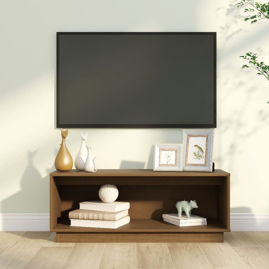 Meuble TV Marron miel 90x35x35 cm Bois de pin massif