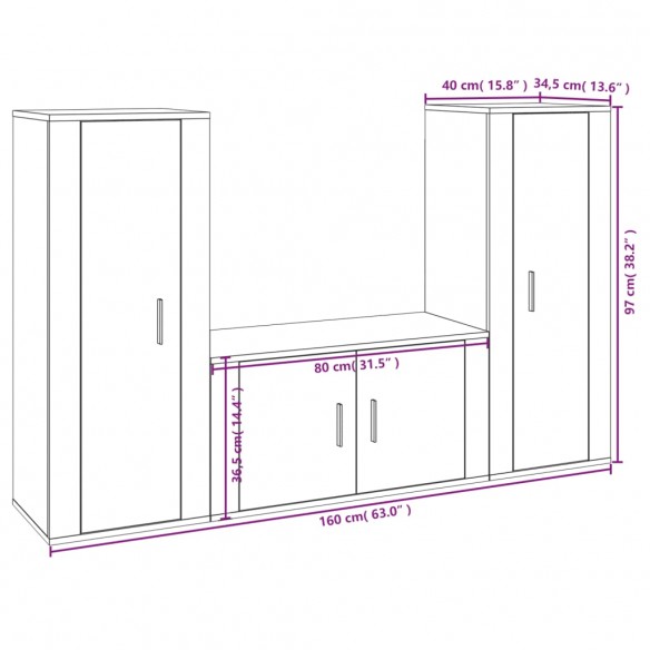 Ensemble de meubles TV 3 pcs Sonoma gris Bois d'ingénierie