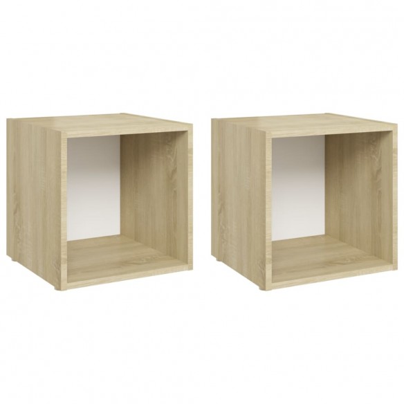 Meubles TV 2 pcs Blanc et chêne sonoma 37x35x37 cm Aggloméré