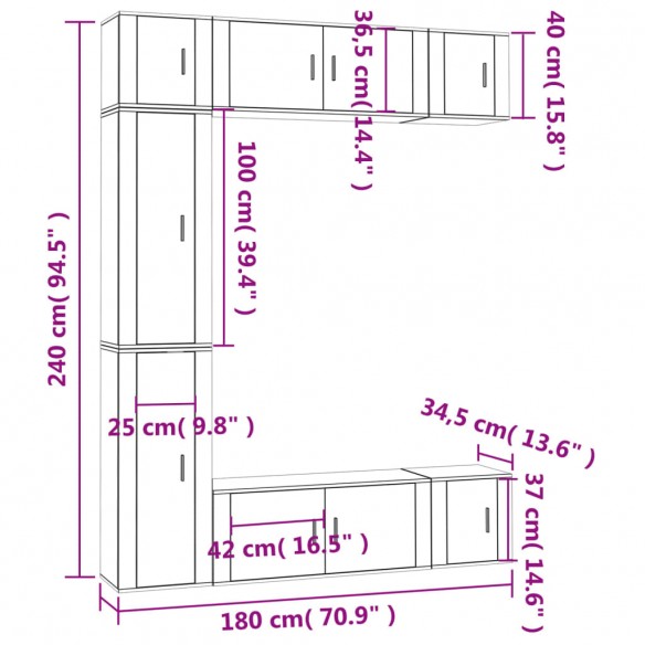 Ensemble de meubles TV 7 pcs Chêne fumé Bois d'ingénierie