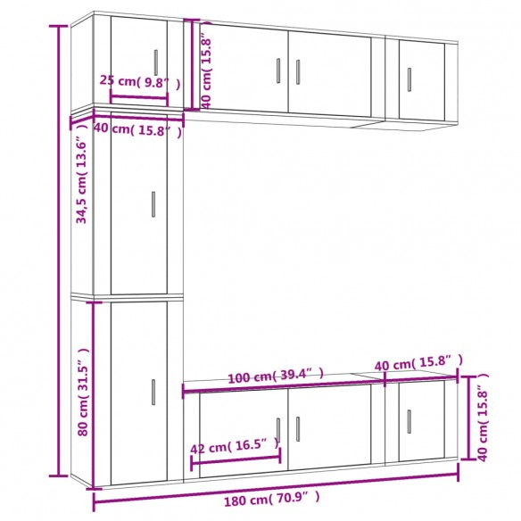 Ensemble de meubles TV 7 pcs Chêne fumé Bois d'ingénierie