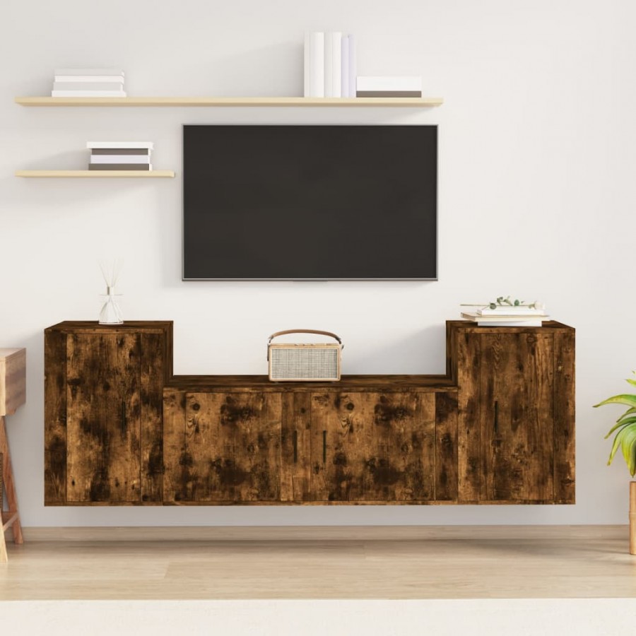 Ensemble de meubles TV 3 pcs Chêne fumé Bois d'ingénierie