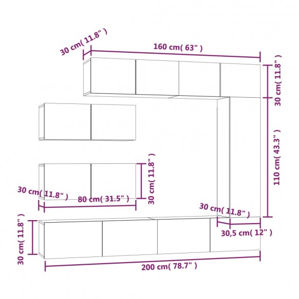 Ensemble de meubles TV 7 pcs Blanc Bois d'ingénierie