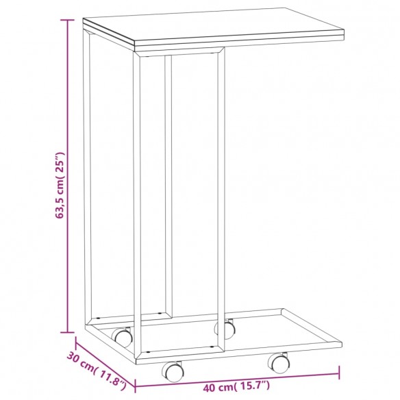 Table d'appoint avec roues Blanc 40x30x63,5cm Bois d'ingénierie