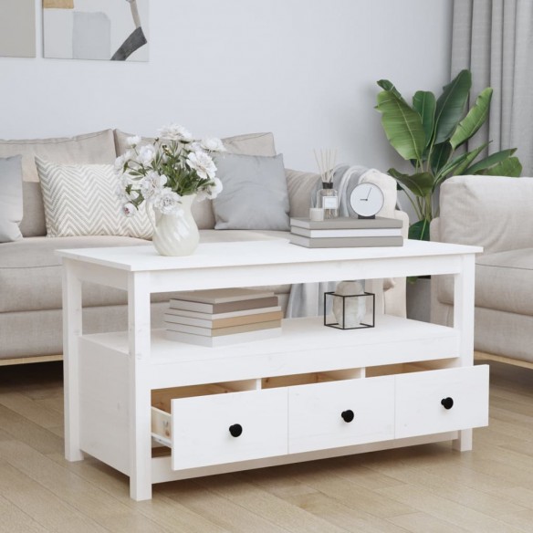 Table basse Blanc 102x49x55 cm Bois massif de pin