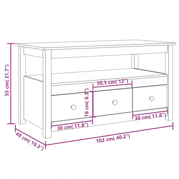 Table basse Blanc 102x49x55 cm Bois massif de pin