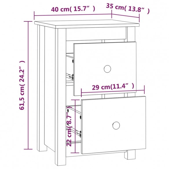 Tables de chevet 2 pcs Gris 40x35x61,5 cm Bois de pin massif