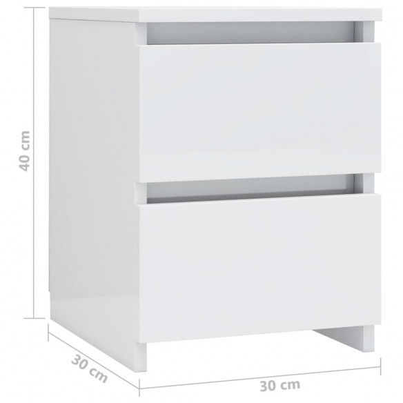 Tables de chevet 2 pcs Blanc brillant 30 x 30 x 40 cm Aggloméré