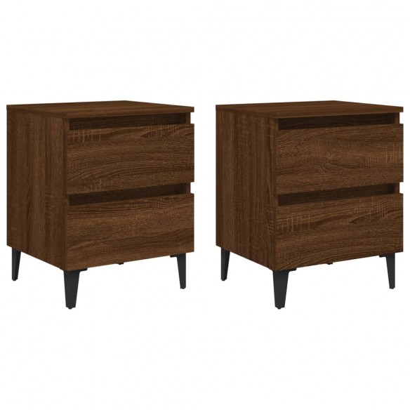 Tables de chevet pieds en métal 2 pcs Chêne marron 40x35x50 cm