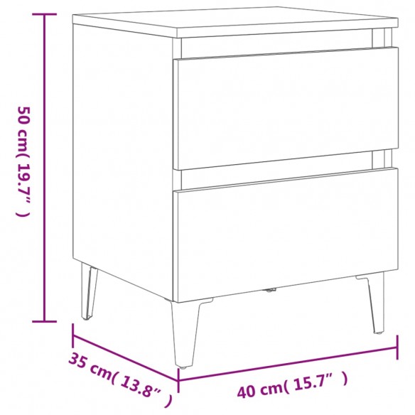 Tables de chevet pieds en métal 2 pcs Chêne marron 40x35x50 cm