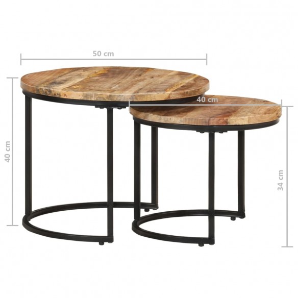 Tables gigognes 2 pcs Bois de manguier brut