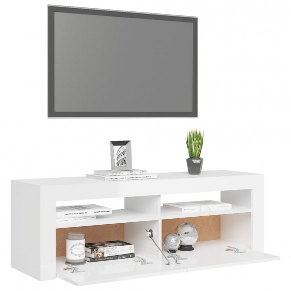 Meuble TV avec lumières LED blanc brillant 120x35x40 cm