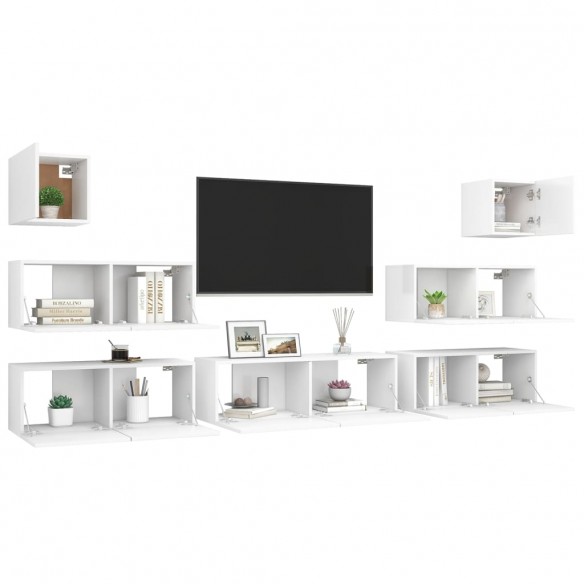 Ensemble de meuble TV 7 pcs Blanc Aggloméré