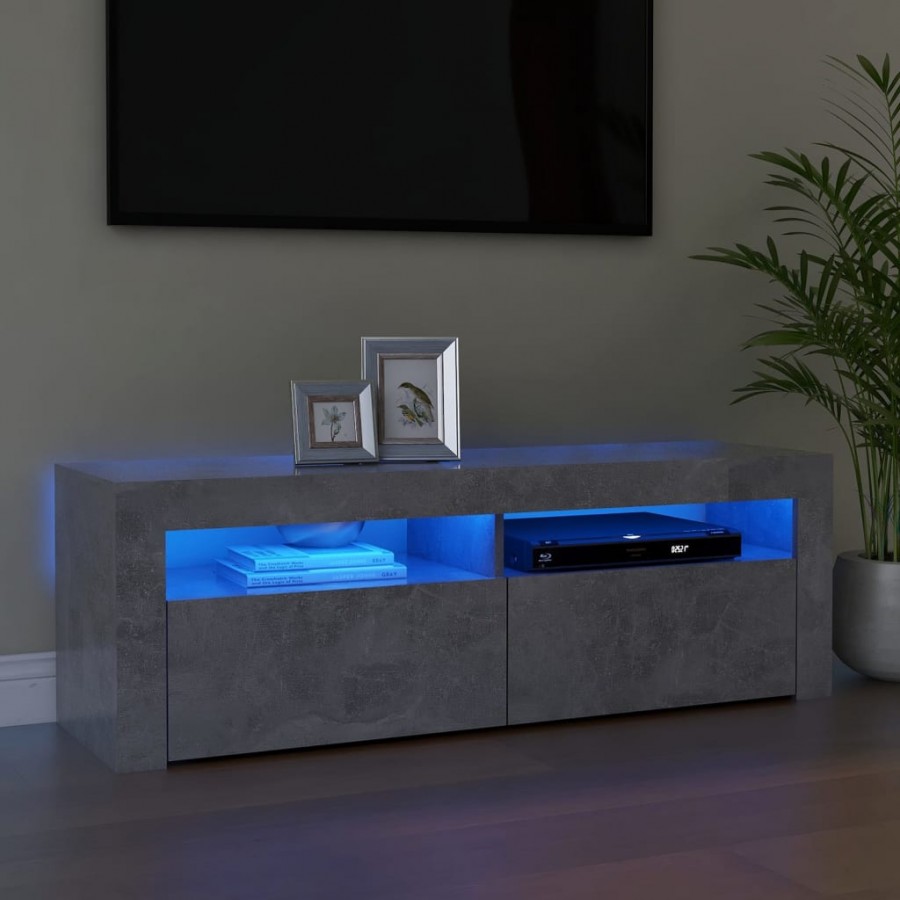 Meuble TV avec lumières LED gris béton 120x35x40 cm