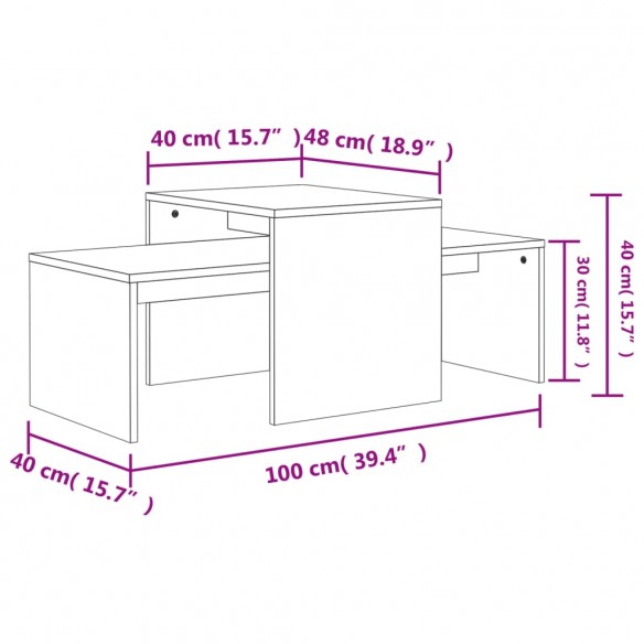 Ensemble de tables basses Gris béton 100x48x40 cm Aggloméré