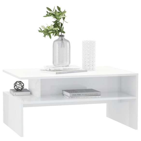 Table basse Blanc brillant 90x60x42,5 cm Aggloméré