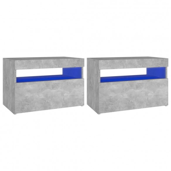 Tables de chevet avec lumières LED 2 pcs gris béton 60x35x40 cm