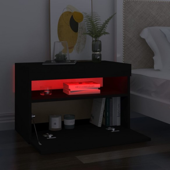 Table de chevet avec lumières LED noir 60x35x40 cm