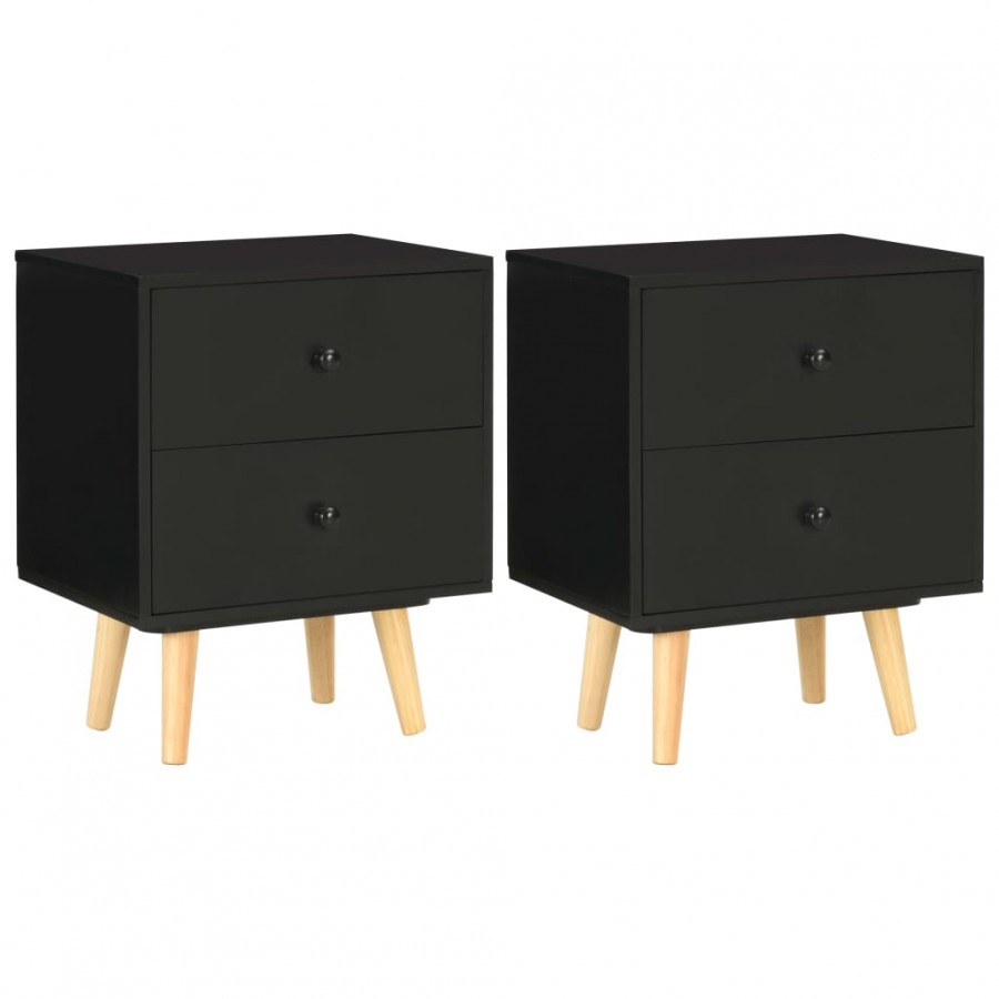 Tables de chevet 2 pcs Noir 40 x 30 x 50 cm Pin massif