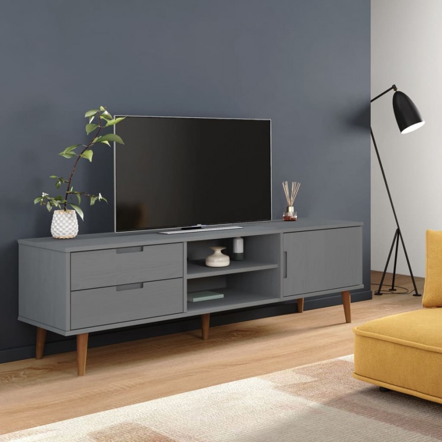 Meuble TV MOLDE Gris 158x40x49 cm Bois de pin massif