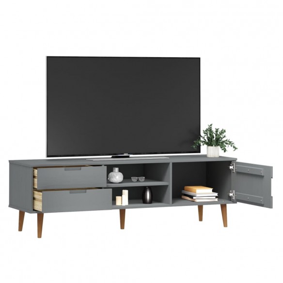 Meuble TV MOLDE Gris 158x40x49 cm Bois de pin massif