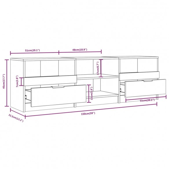 Meuble TV Chêne fumé 150x33,5x45 cm Bois d'ingénierie